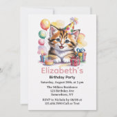 Cute Kitten Watercolor Birthday Party 招待状 (正面)