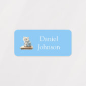 Cute Kitten with Backpack Blue Clothes ラベル (デザイン2)