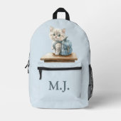 Cute Kitten with Backpack Custom Monogram Backpack プリントバックパック (正面)