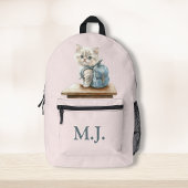 Cute Kitten with Backpack Custom Monogram Backpack プリントバックパック