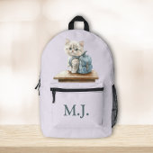Cute Kitten with Backpack Custom Monogram Backpack プリントバックパック