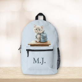 Cute Kitten with Backpack Custom Monogram Backpack プリントバックパック