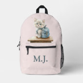 Cute Kitten with Backpack Custom Monogram Backpack プリントバックパック (正面)