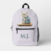 Cute Kitten with Backpack Custom Monogram Backpack プリントバックパック (正面)