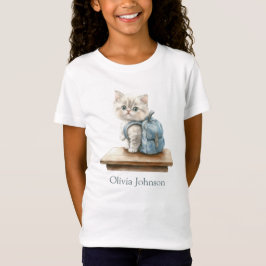 Cute Kitten with Backpack Personalized Kid Tシャツ