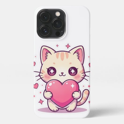 Cute Kitten with Pink Heart - Aesthetic Cat iPhone iPhoneケース (裏面)