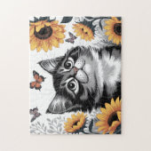 Cute Kitten With Sunflowers ジグソーパズル (縦)