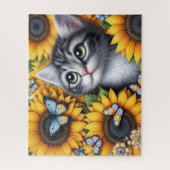 Cute Kitten With Sunflowers ジグソーパズル (縦)