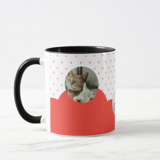 Cute Kittens and Red Hearts Pattern Personalized  マグカップ (左)