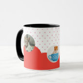 Cute Kittens and Red Hearts Pattern Personalized  マグカップ (正面左)