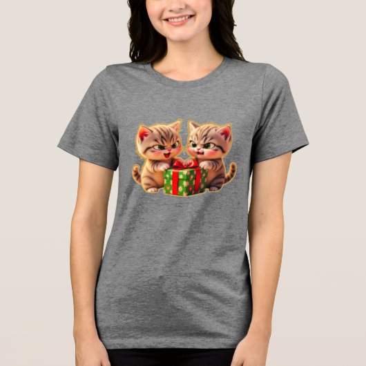 **Cute Kittens Fighting Over a Gift – Funny Christ トライブレンドＴシャツ (正面)