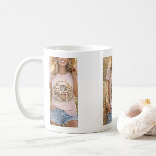 Cute Kittens Floral Graphic Girls  Mug コーヒーマグカップ (ドーナツ)