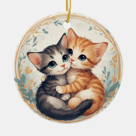 Cute Kittens Hugging Together セラミックオーナメント