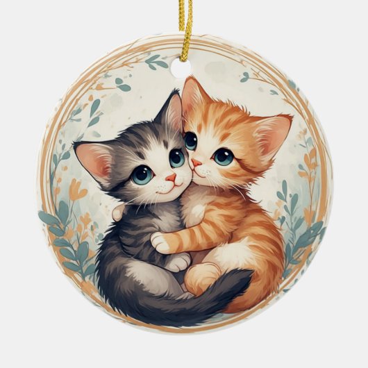 Cute Kittens Hugging Together セラミックオーナメント (正面)