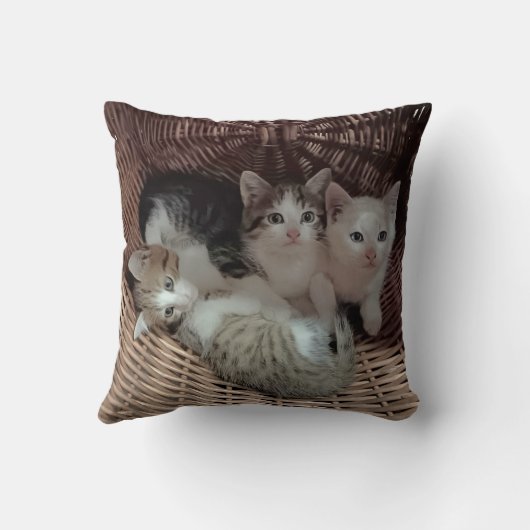 Cute Kittens in Basket Throw Pillow クッション (裏面)