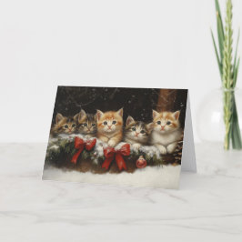 Cute Kittens in Christmas Garland シーズンカード