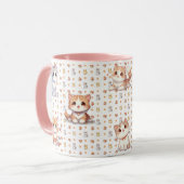 Cute Kittens & Paw Prints Pink Coffee Mug マグカップ (正面左)