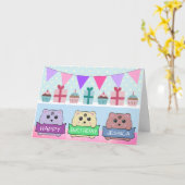 Cute Kittens Personalised Happy Birthday カード (黄色い花)