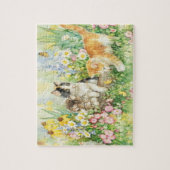 Cute Kittens Playing In A Flower Garden ジグソーパズル (縦)