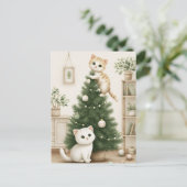 Cute Kittens Playing with Christmas Tree  シーズンポストカード (スタンド正面)