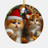 Cute kittens with Santa Claus and reindeer hats セラミックオーナメント (正面)