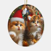 Cute kittens with Santa Claus and reindeer hats セラミックオーナメント (左)