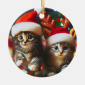 Cute kittens with Santa Claus and reindeer hats セラミックオーナメント (正面)