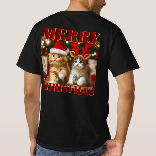 Cute kittens with Santa Claus and reindeer hats 2 Tシャツ (裏面)