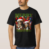Cute kittens with Santa Claus and reindeer hats 4 Tシャツ (正面)