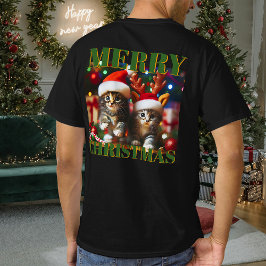 Cute kittens with Santa Claus and reindeer hats 4 Tシャツ