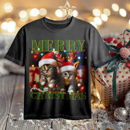 Cute kittens with Santa Claus and reindeer hats 4 Tシャツ