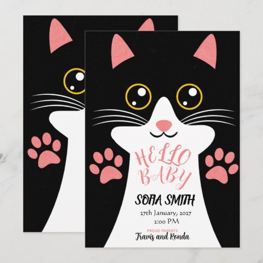 Cute Kitty Baby Arrival Announcement サンキューカード (正面/裏面)