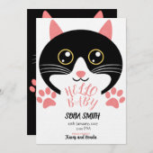 Cute Kitty Baby Arrival Announcement 招待状 (正面/裏面)