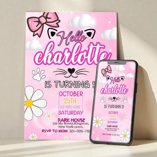 Cute Kitty Birthday Invitation, Kitty Birthday Inv 招待状