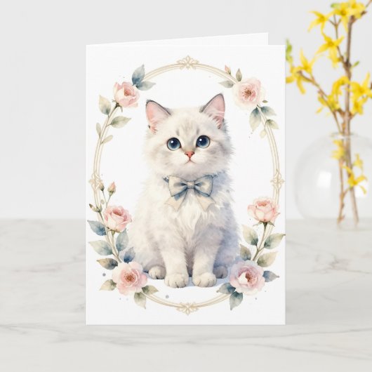 cute kitty cat greeting card カード (黄色い花)