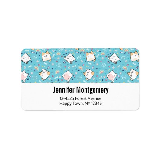 Cute Kitty Cat Pattern Whimsical ラベル (正面)