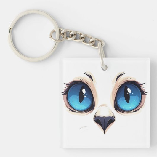 Cute Kitty Eyes Close Up Cartoon Cat Face Illustra キーホルダー (正面)