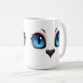Cute Kitty Eyes Close Up Cartoon Cat Face Illustra コーヒーマグカップ (正面右)
