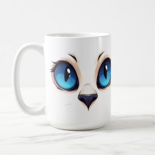 Cute Kitty Eyes Close Up Cartoon Cat Face Illustra コーヒーマグカップ (左)