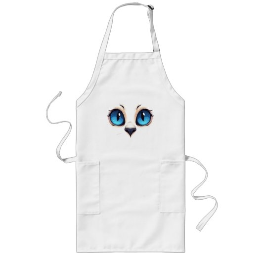 Cute Kitty Eyes Close Up Cartoon Cat Face Illustra ロングエプロン (正面)