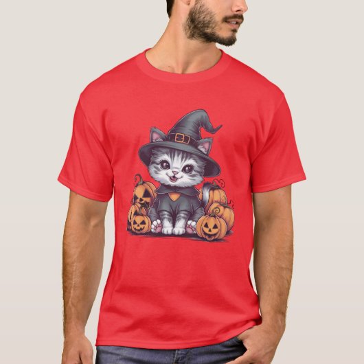 Cute Kitty Posing with Pumpkin Adorable Fall Cat S Tシャツ (正面)