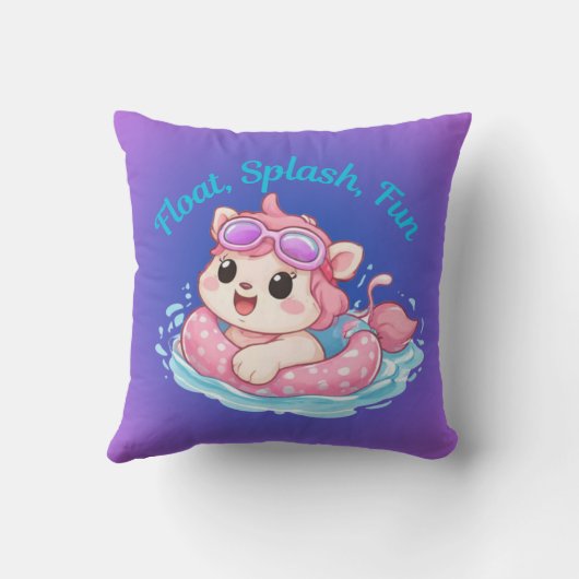 Cute Kitty Swimmer Design Throw Pillow クッション (裏面)