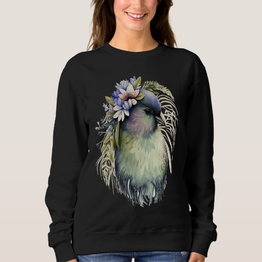 Cute Kiwi Bird Flower Crown Floral Exotic Birds スウェットシャツ (正面)