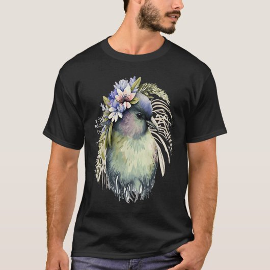 Cute Kiwi Bird Flower Crown Floral Exotic Birds Tシャツ (正面)