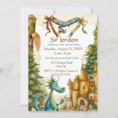 Cute Knight Dragon Castle Birthday Party Kids 招待状 (正面)