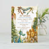 Cute Knight Dragon Castle Birthday Party Kids 招待状 (スタンド正面)