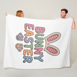 Cute Knitted Bunny Easter Puff Texture Pastel Typo フリースブランケット