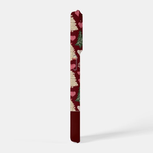 Cute Knitted Christmas Tree and Hearts Pattern iPhoneケース (右側面)