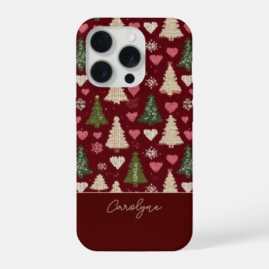 Cute Knitted Christmas Tree and Hearts Pattern iPhoneケース (裏面)