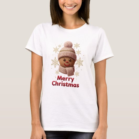 Cute Knitted Gingerbread Merry Christmas T-Shirt | Tシャツ (正面)
